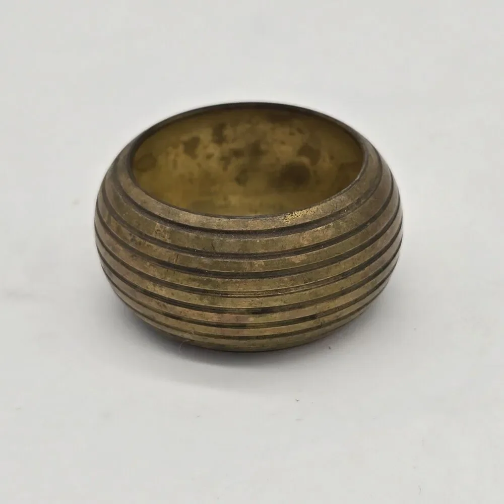 Vintage Solid Brass Napkin Rings Ribbed Barrel Design Set of 3